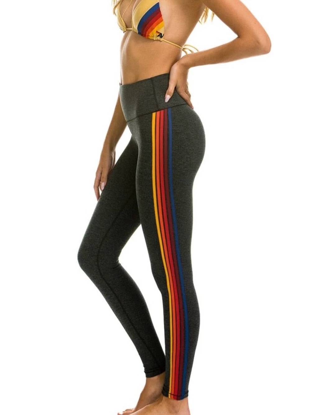 Aviator Nation Charcoal Gray Rainbow Stripe Leggings Large